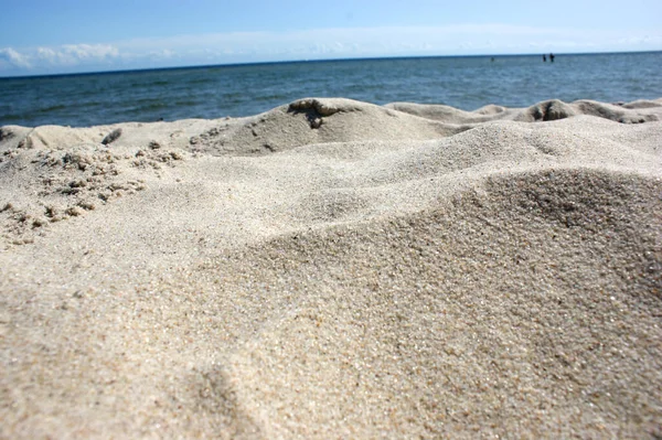 Hel Poland沙漠海滩的近景和海面上的沙子 没有人 沙尘暴 — 图库照片