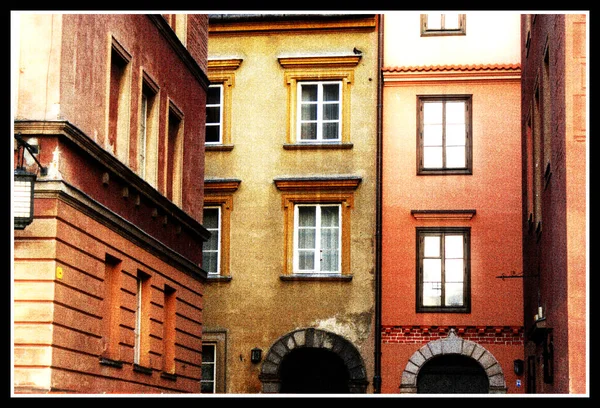 Bunte Mietskasernen Der Altstadt Von Warschau Polen Weiße Fenster Reisen — Stockfoto