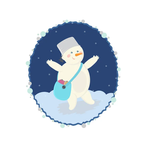 Vector Illustration Joyful Snowman Happy New Year Christmas Story Winter — Stock Vector