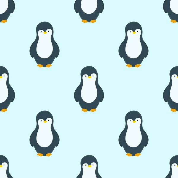 Vector pattern with penguins in winter season. Light blue background. Happy New Year. Winter and New Year print design.