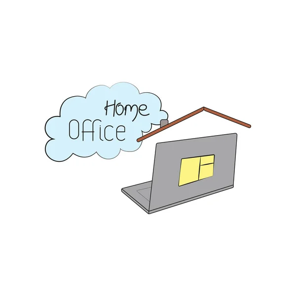 Sinal de símbolo de escritório em casa com laptop. Ilustração colorida . —  Vetores de Stock