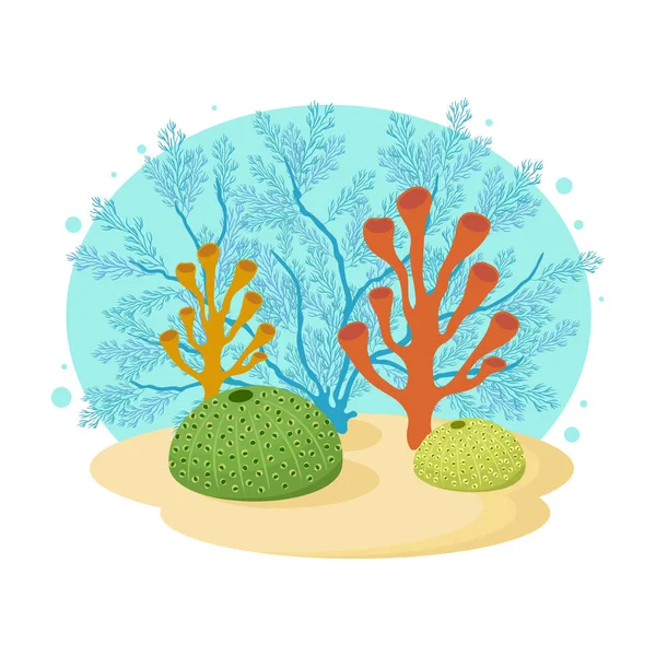 Clipart Dibujos Animados Submarinos Con Corales Sobre Fondo Blanco Vector — Vector de stock