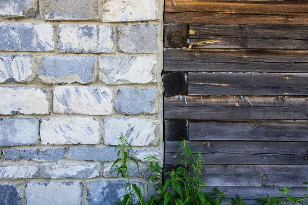 Dinding Batu Bergabung Dengan Dinding Balok — Stok Foto