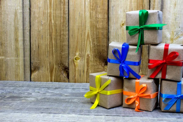 Boxes gift on the wooden table — Stock Photo, Image
