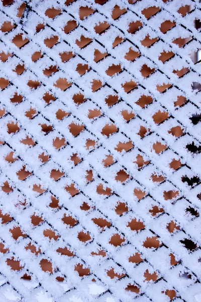 Hóval Borított Kerítés Szerkezete Rács — Stock Fotó
