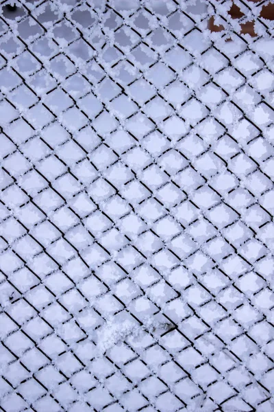 Μεταλλικό Πλέγμα Που Καλύπτονται Χιόνι Και Πάγο Κρύσταλλα — Φωτογραφία Αρχείου