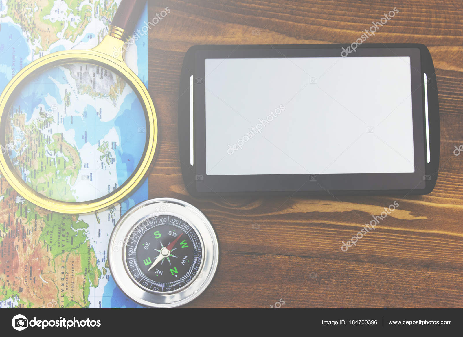 Набор Путешествия Gps Столе Вид Сверху — Стоковое фото © vapm #184700396