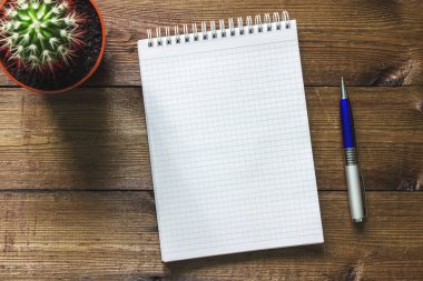 Not Defteri, kalem ve kaktüs koyu ahşap tablo