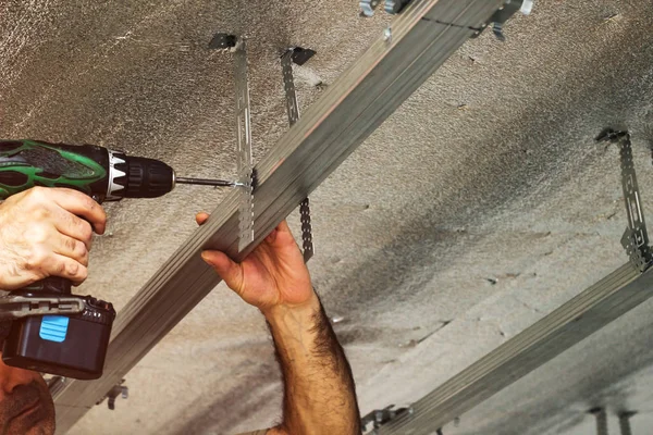 Installation Metal Frame Ceiling — Stock Photo, Image