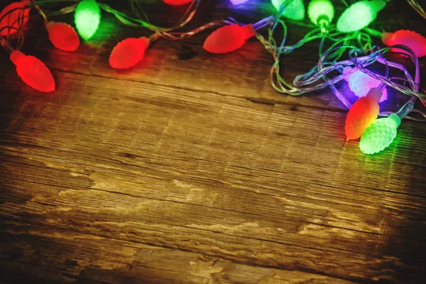 Різдвяний Фон Гірляндами Столі — стокове фото