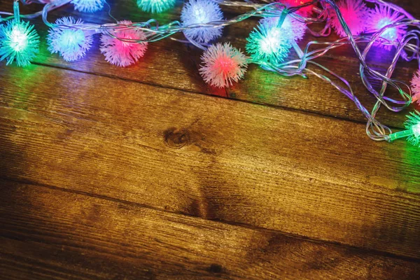 Різдвяний Фон Гірляндами Столі — стокове фото