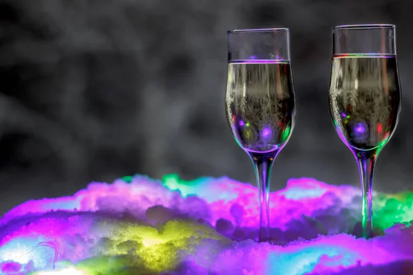 Deux Verres Champagne Aux Lumières — Photo