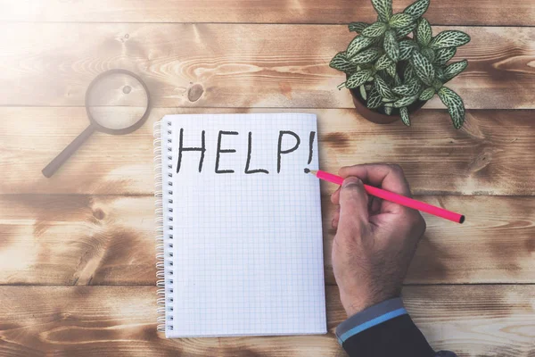 Hand Het Schrijven Van Help Bij Word Kladblok — Stockfoto