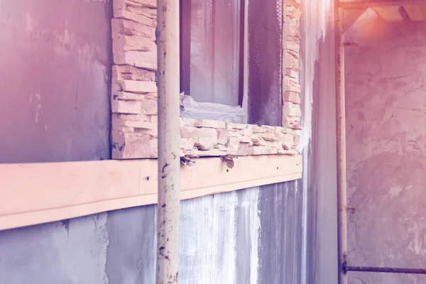 Menghadapi Batu Bata Yang Terbuat Dari Dinding Buatan Rumah — Stok Foto