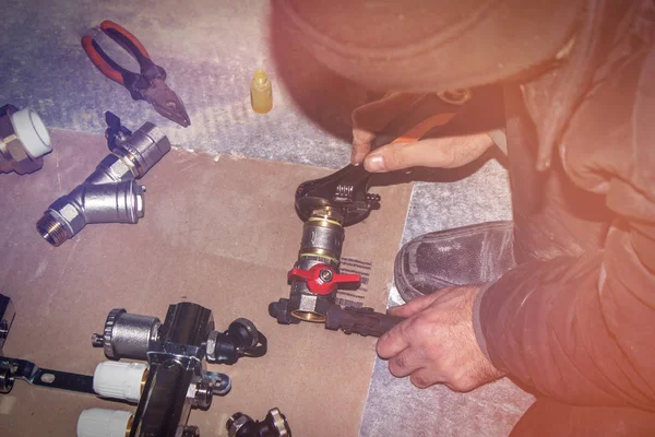 Instalação Sistema Aquecimento Casa Trabalhos Canalização — Fotografia de Stock