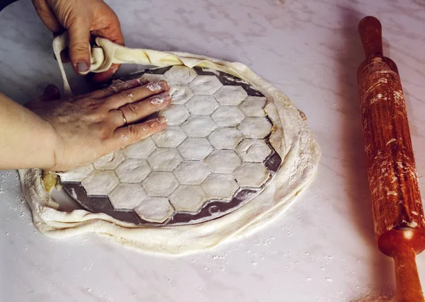 Processo Fazer Ravioli Caseiro — Fotografia de Stock