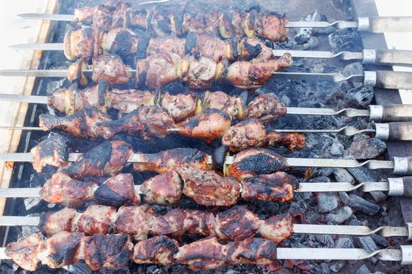 Making Shish Kebab Fresh Meat — Stock Photo, Image