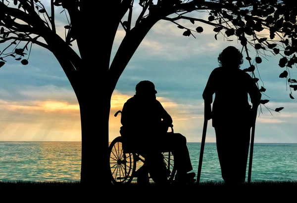 Silhouette di due persone con disabilità — Foto Stock
