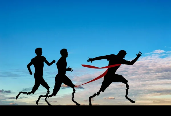 Paralympics runners with prosthetic compete day — Stock Photo, Image