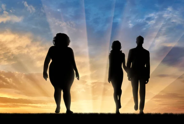 Woman with obesity and slender couple