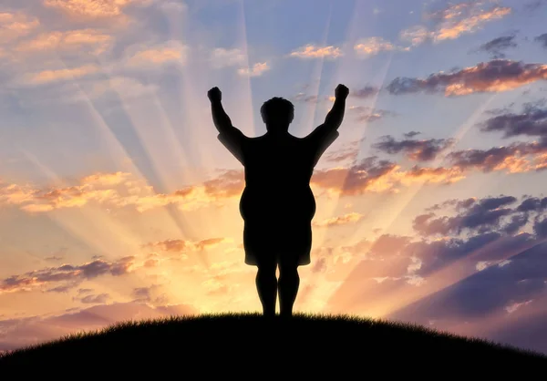 Happy fat man on hill — Stock Photo, Image