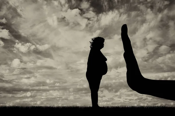 Mujer gorda y un gesto triste mano parada . — Foto de Stock