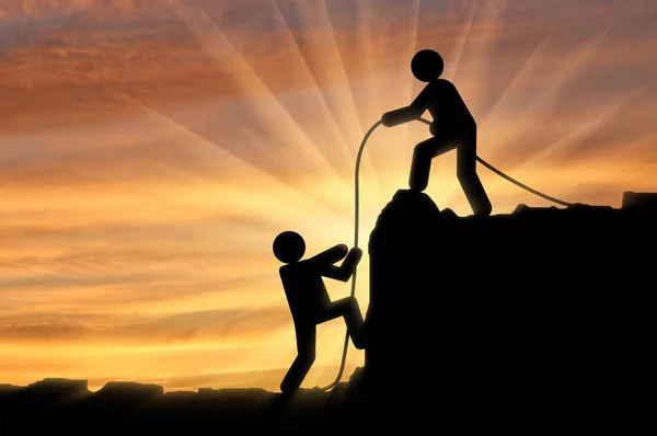 Human icon climber helping out another person climber — Stock Photo, Image