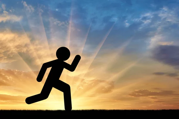 Flat icon of a man runs against the sunset. — Stock Photo, Image