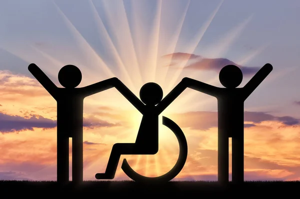 Happy wyłączone osoby na wózku inwalidzkim wraz z zdrowych osób — Zdjęcie stockowe