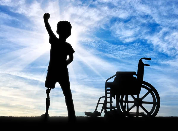 Happy disabled boy with a prosthetic leg — Stock Photo, Image