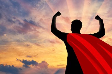 Kendinden emin ve güçlü bir işadamı Süpermen silüeti