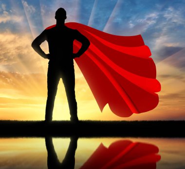 Kendinden emin ve güçlü bir işadamı Süpermen silüeti