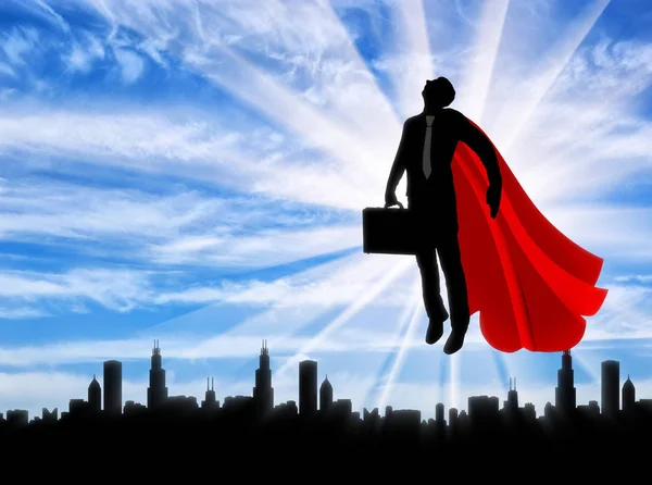 Sziluettjét superman üzletember a táskát — Stock Fotó