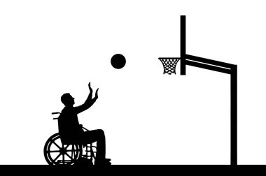Vektör siluet kişi tekerlekli basketbol oynarken devre dışı