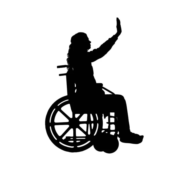 Διάνυσμα σιλουέτα μιας γυναίκας σε μια αναπηρική καρέκλα — Φωτογραφία Αρχείου