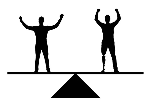 Silueta vectorial discapacitada con prótesis de pierna iguales en derechos, en la escala con sano —  Fotos de Stock