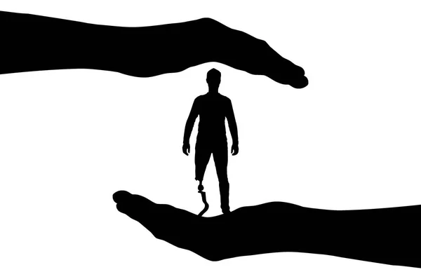 Sylwetka wektor wyłączone osoby z protezą nogi w pomaganie ręce — Zdjęcie stockowe