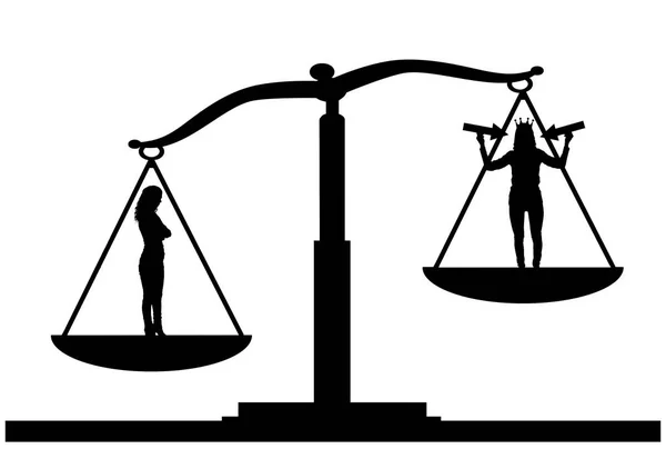 Silueta vector mujer ordinaria en las escalas de la justicia en prioridad sobre la mujer egoísta — Vector de stock
