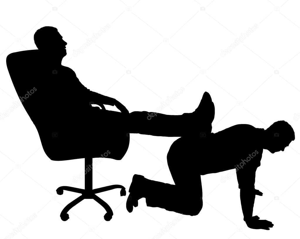 Silhouette vector of a selfish man sitting in a chair, threw back his legs on the back of a man