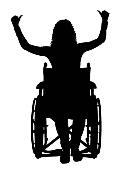 Silhouette vettoriale di una donna disabile felice su una sedia a rotelle — Vettoriale Stock