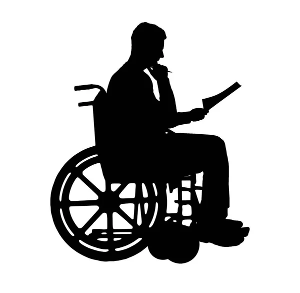 Silhouette vecteur d'un homme un homme d'affaires handicapé dans un fauteuil roulant assis . — Image vectorielle