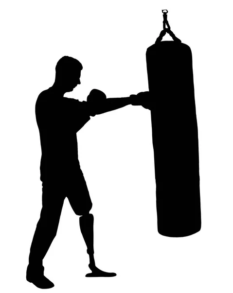 Silhouette vector of a disabled man with a leg prosthesis, engaged in boxing. — Stock Vector