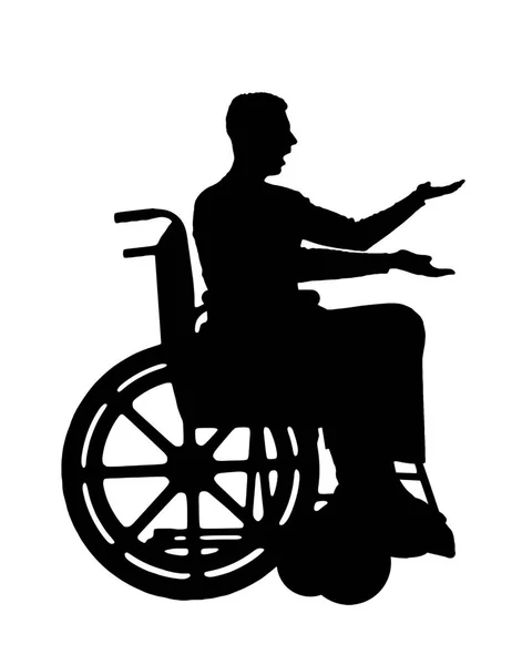 Vektor silhuett inaktiverad i rullstol uttrycker förvirring — Stock vektor