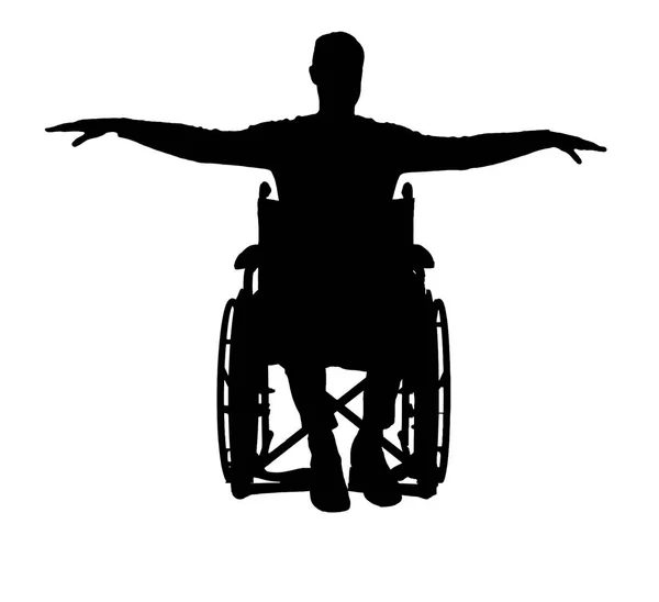Vetor de silhueta do homem deficiente feliz em cadeira de rodas — Vetor de Stock