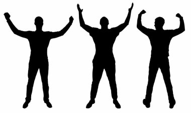  Kollarını kaldırdı üç mutlu adam silüeti