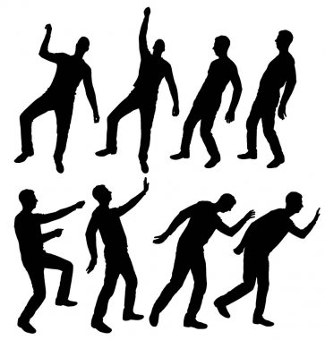 Farklı pozlar sekiz farklı erkeklerde siluet vektör