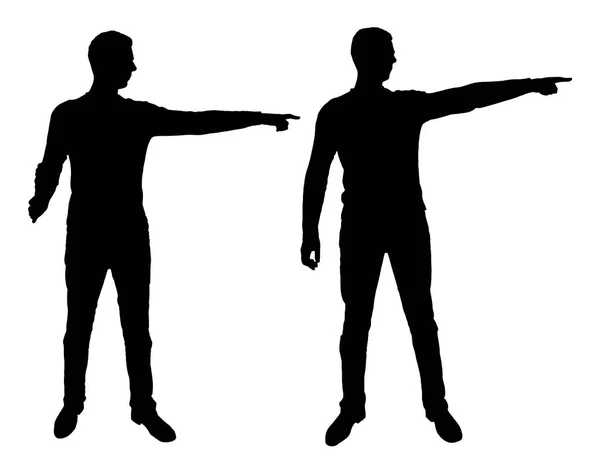 Silueta vectorial de dos hombres mostrando un dedo a un lado — Vector de stock