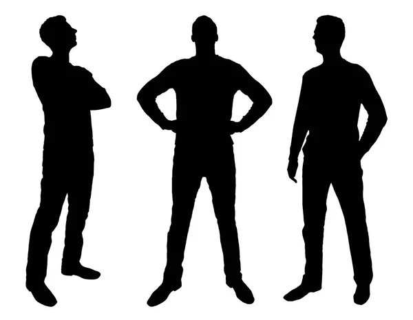 Vector silhouette of three strong, confident business men — Stock Vector