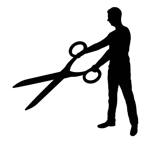 Silhouette vectorielle de l'homme d'affaires avec des ciseaux dans les mains — Image vectorielle