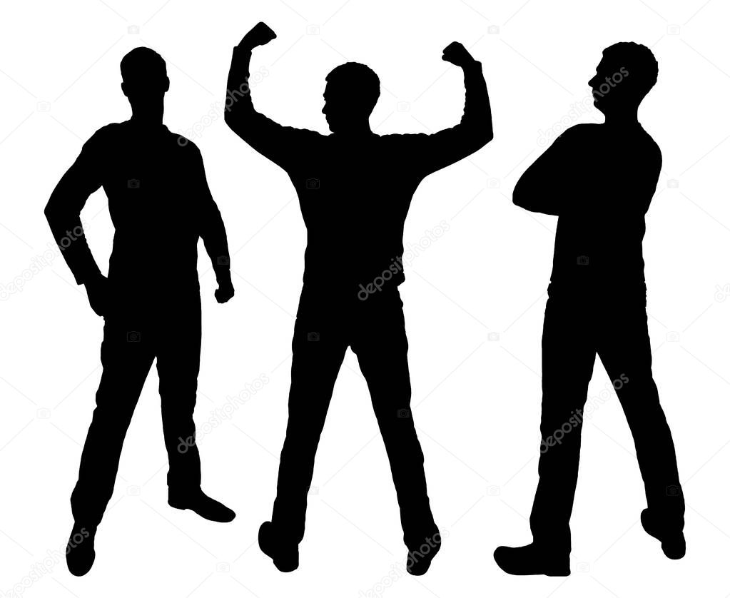 Vector silhouette of three strong, confident men